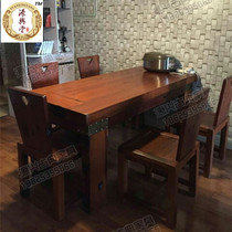 Solid wood dining table and chair combination Rectangular old boat wooden dining table for 6 people hot sale can be customized old boat wooden dining table