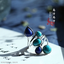 Lapis lazuli malachite Southern sterling silver jewelry Thai silversmith handmade women ring ring quiet