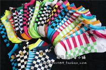 Skull Embroidered striped plaid skateboard men and women short socks Cotton running fashion trend boat Socks