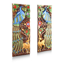 Thai wood carving board teak hand carved peacock wood carving board Southeast Asia decoration background wall wall decoration wall wall hanging