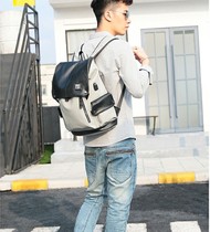 European station mens leather backpack Korean fashion backpack mens school bag trend travel bag computer bag mens bag