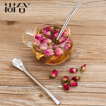 Shanghe Health 304 stainless steel straw spoon Coffee mixing spoon Tea leakage filter spoon Filter residue juice straw