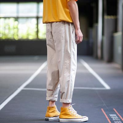 Lifan nine points overalls mens plus velvet casual straight pants male students Korean version of the spring and autumn loose sports trousers