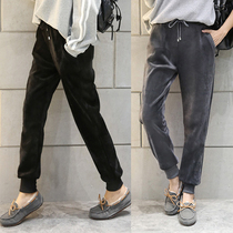 South Korea autumn and winter plus velvet padded sweatpants women wear gold velvet loose slim casual casual beam radish haulen pants