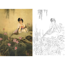 Meticulous painting White drawing traditional character female Li Xinyu 66*94 physical printing draft with color picture 215T