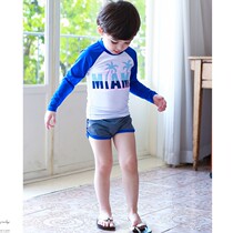  Korean childrens swimsuit Boys split boxer shorts Middle and small children sunscreen baby long-sleeved sports swimsuit pants suit