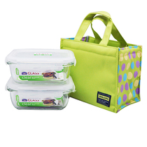 Lock lock glass lunch box Microwave oven lunch box Heat-resistant glass preservation box Set Sealed box preservation bowl
