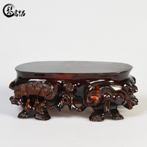 Qin book couple solid wood carving stone base Jade pendulum base long oval solid wood base digging groove