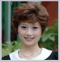  Real hair wig Female short hair mom middle-aged and elderly wig round face short curly hair middle-aged people repair face wig real hair