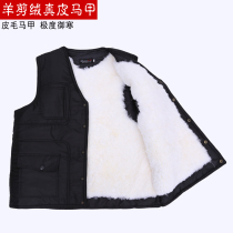 Wool vest middle-aged and elderly leather wool one autumn and winter leather grass sheepskin vest thickened warm cotton waistcoat men