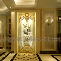 Art glass TV background wall carved glass entrance background living room screen partition Jane European horn flower