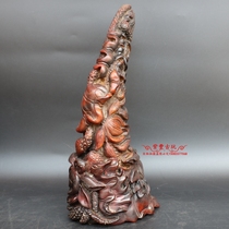 Antique miscellaneous Old horn carved lotus tip Entrance decoration Home decoration text play old object gift collection