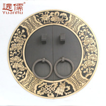 Yuanru copper carved round door handle Chinese antique brass cabinet door handle YRB208 double hole diameter 18CM