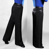 Diamond-studded bright diamond mens dance pants Latin dance pants mens national standard sailor dance jitba silver performance competition clothes