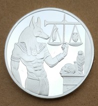 Medallion Silver-plated Egyptian guardian of death Anubis coin about 40mm in diameter with round box