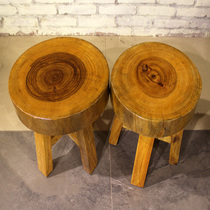  Camphor wood low stool Solid wood pier Log stump stool Stump stool stake small round stool Original ecological wood chair