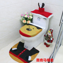Spot sale Christmas elk toilet seat Santa toilet cover foot pad water tank cover paper towel cover