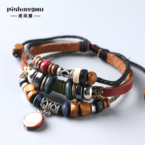 Beads bracelet multilayer female wrapping multiple rings genuine leather girlfriends bracelet womens hand strings Ethnic Wind 100 Sisters Chain Fashion