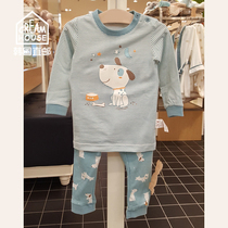 (CreamHouse) Korean blue striped puppy baby boy spring and autumn underwear set