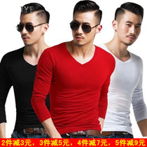  Mens V-neck round neck Latin modern square Ballroom dance practice suit top Adult long-sleeved T-shirt thickened in autumn and winter