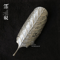  Handmade sterling silver insect-etched leaf tea s999 silver tea lotus tea spoon Teaspoon tea ceremony zero with etched leaves