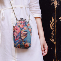 Original true silk scented cloud yarn retro Chinese opening gold slanted cross single shoulder bag chain mobile phone bag small cloth bag 100 hitch