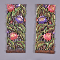 Thai crafts Southeast Asia teak carved board Club body decoration pendant porch wall decoration Lotus hanging board