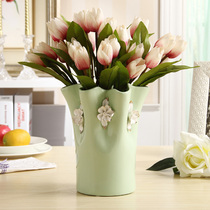 Ceramic modern simple flower vase Creative living room TV cabinet decoration decoration Tulip green dried flower decoration