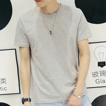 Summer cotton short-sleeved T-shirt solid color base shirt tide Korean version of mens slim half-sleeve T-shirt round neck t-shirt top clothes