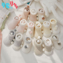 Baby flooring socks thickened and warm pine mouth 0 - 1 year old coral wool baby socks in winter