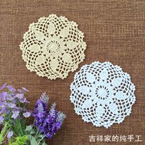 Hand Crochet Hook Flower Dining Cushion Republic Retro Thermal Insulation Mat Pure Cotton Decorated Utensil Mat Round 16CM Mie White