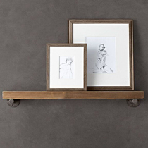 Solid Wood one-character partition Shelf shelf creative iron pipe retro Wall Wall wall bookshelf