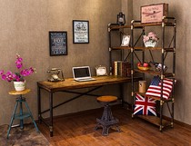 American wrought iron dining table computer desk desk desk desk and chair simple solid wood tea table computer desk combined bookshelf