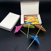 Art bamboo wood fruit sign disposable small umbrella one box Box 100 small box Hotel KTV bar decoration sign