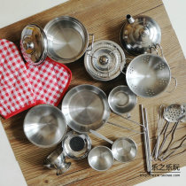 Export young children stainless steel house toys simulation tableware kitchenware boys and girls kitchen cooking games