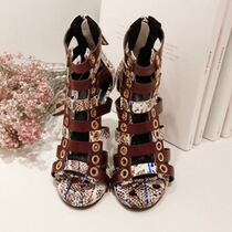 HChen Korea handmade custom small European and American Roman wind sexy hollowed-out rivets ultra high heel sandals