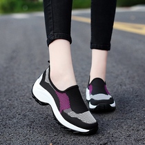 Outdoor Casual Shoes Women Spring Light Breathable Mesh Surface Thick Bottom Heightening Tourist Shoes Middle Aged Mother Shoes Bodybuilding Shoes