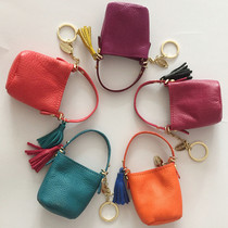Trendy Cute Genuine Leather Key Basket Key Baotou Layer Cow Leather Zero Wallet Decorative Hand Bag Key Chain Bag hanging decoration