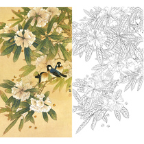 Gongbi painting white sketch background physical hook line print draft Yu Jigao flowers and birds 66*120 with color map 518T