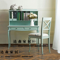 Solid wood desk writing desk American country solid wood water washing Blue old desk European solid wood childrens desk New