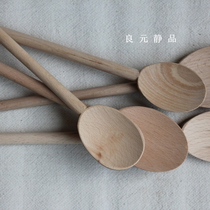 Beech paint-free medium long handle cooking jam mixing spoon French handmade baking oval head solid wood spoon
