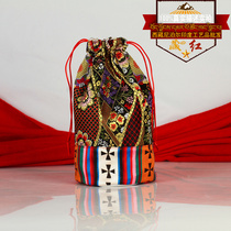  Tibetan red retro ethnic style Tibetan grid mulberry flower gift bag Jewelry storage bag Bamboo bag Home storage bag