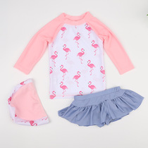  South Koreas new girls  middle and small childrens swimsuit Baby childrens sunscreen long-sleeved girl split skirt Flamingo swimsuit