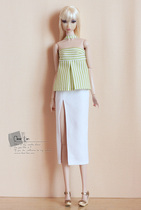 M-201802-07] Green and white striped neck chest top FR Momoko OB small cloth doll