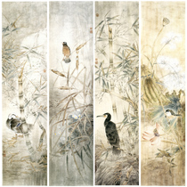  Gongbi Chinese painting white sketch background Physical print draft flowers and birds four screens 33*132 A total of 4 pairs with color pictures p03T