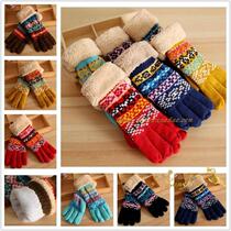 Autumn and winter New bohemian style warm five finger wool gloves double layer warm gloves ladies