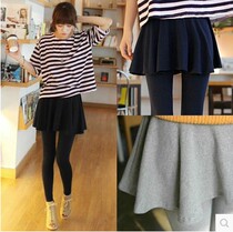 2021 Spring and Autumn Korean version of female fake two large pendulum high-elastic polished cotton leggings pleated skirt skirt Sun skirt
