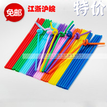 Shuangtong disposable straw juice drink milk tea elbow shape plastic long color art straw whole box