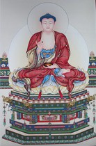 Medicinal Buddha portrait Buddha statue Thangka wall chart hanging picture Nanno pharmacist Liuli light Tat Buddha statue hanging painting scroll Silk Silk