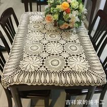 Handmade crochet hollow tablecloth cotton table cloth European garden table tea table cover rice and white reunion flowers